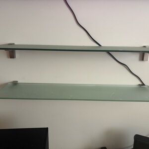 Glass Wall Shelves with Metal Brackets